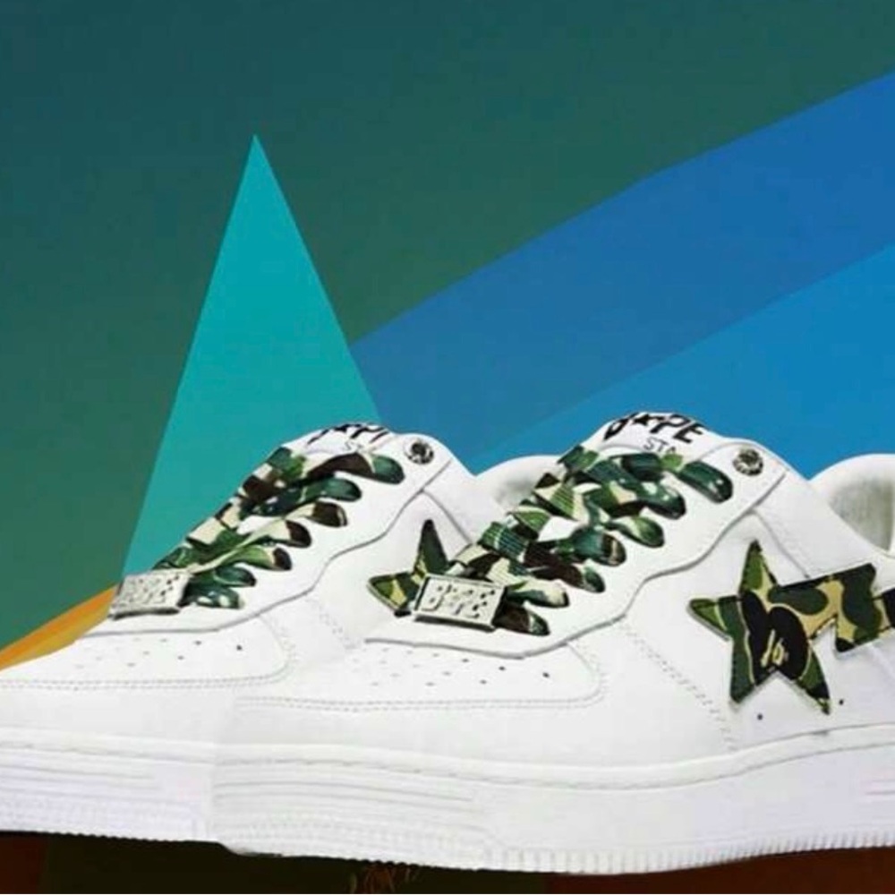 Bape White and Camouflage Sneakers